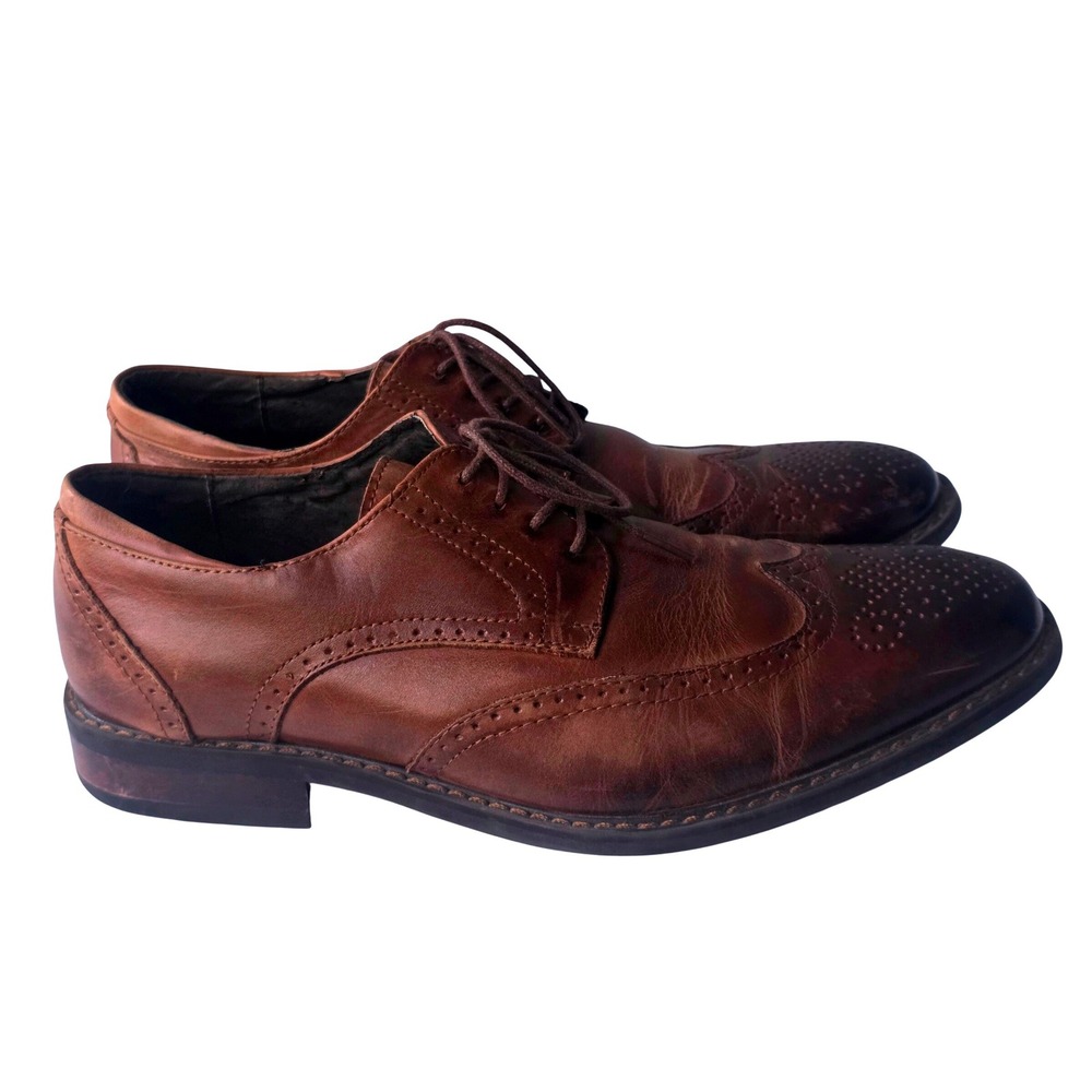 Joseph Abboud Mens Cognac Brown‎ Leather Wingtip Oxford Brogue Dress Shoes Sz 9D